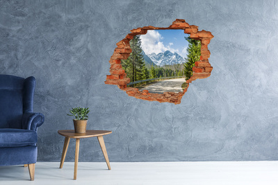 Grote 3D muursticker gat in de muur Berglandschap achter het gat in de muur