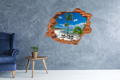Grote 3D muursticker gat in de muur Paradijselijk strand met palmbomen