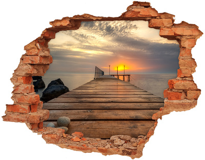 Vinyl muursticker 3D breekeffect Zonsondergang boven de pier