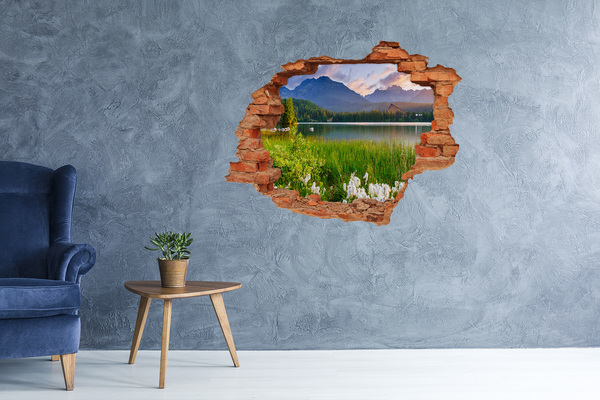Grote 3D muursticker gat in de muur Berglandschap aan het meer