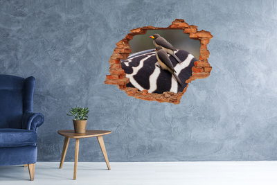 Grote 3D muursticker gat in de muur Vogels op de rug van een zebra