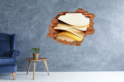 Grote 3D muursticker gat in de muur Gouden golven in een gat in de muur