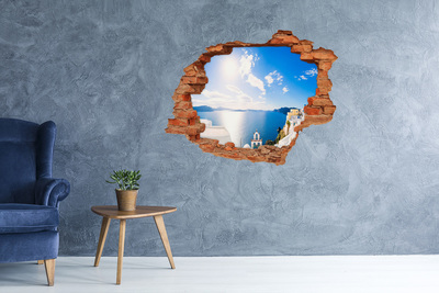Vinyl muursticker 3D breekeffect Zeezicht vanuit Griekenland