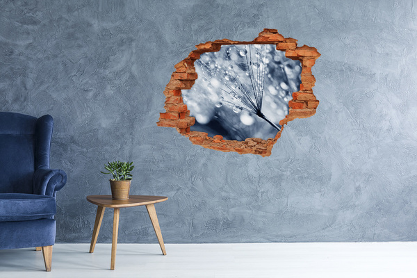 Grote 3D muursticker gat in de muur Dauwdruppels op een paardenbloem