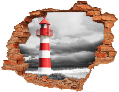 Vinyl muursticker 3D breekeffect Een vuurtoren in een stormachtige omgeving