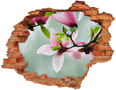 Vinyl muursticker 3D breekeffect Magnoliabloemen in een beschadigde muur