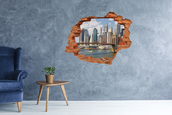 Vinyl muursticker 3D breekeffect New York achter het gat in de muur