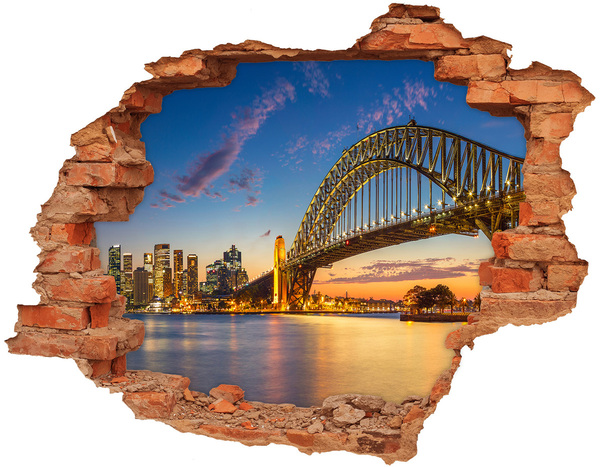 Vinyl muursticker 3D breekeffect Sydney Bridge bij zonsondergang