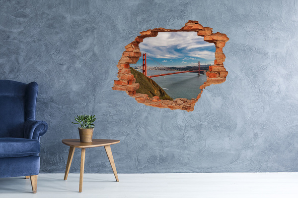 Grote 3D muursticker gat in de muur Golden Gate in San Francisco