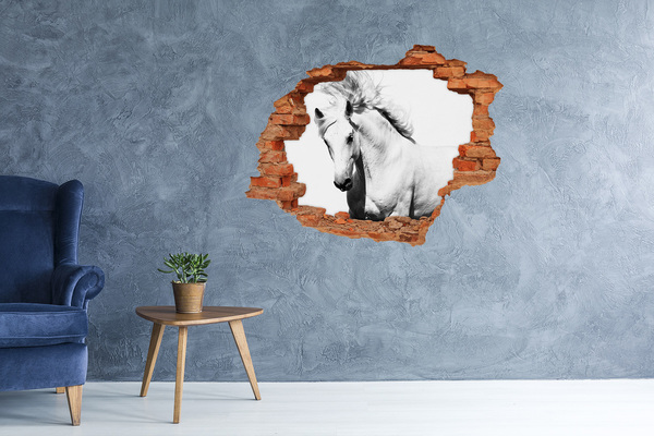 Vinyl muursticker 3D breekeffect Wit paard in een gat in de muur