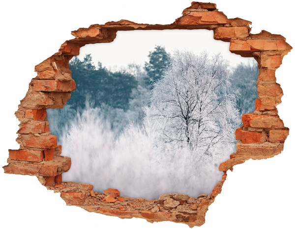 Grote 3D muursticker gat in de muur Winterlandschap achter het gat in de muur