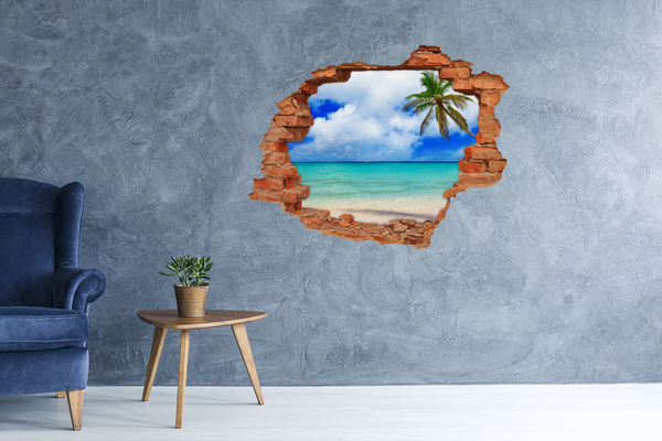 Vinyl muursticker 3D breekeffect Tropisch strand met een palmboom