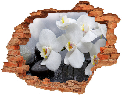 Grote 3D muursticker gat in de muur Orchideeën in beton
