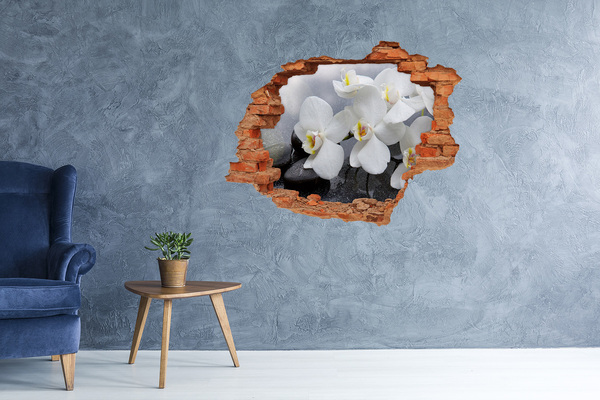 Grote 3D muursticker gat in de muur Orchideeën in beton