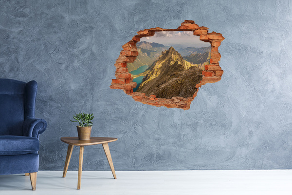 Grote 3D muursticker gat in de muur Berglandschap door een gat in de muur