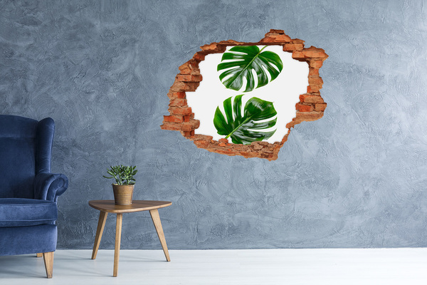 Grote 3D muursticker gat in de muur Groene bladeren in een gat in de muur