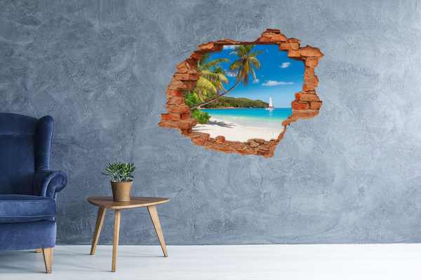 Vinyl muursticker 3D breekeffect Tropisch strand met palmbomen