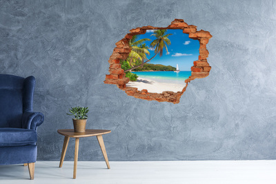 Vinyl muursticker 3D breekeffect Tropisch strand met palmbomen