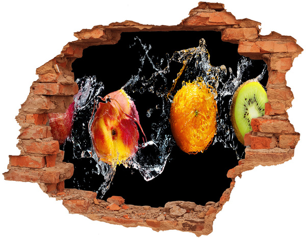 Grote 3D muursticker gat in de muur Fruitige explosie in het water