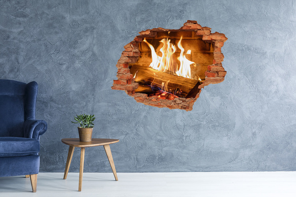 Grote 3D muursticker gat in de muur Brandende open haard