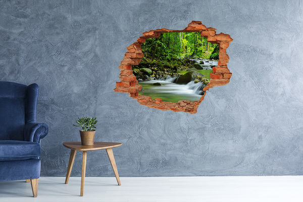 Grote 3D muursticker gat in de muur Waterval in het tropisch regenwoud