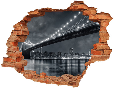 Grote 3D muursticker gat in de muur Brooklyn Bridge 's nachts