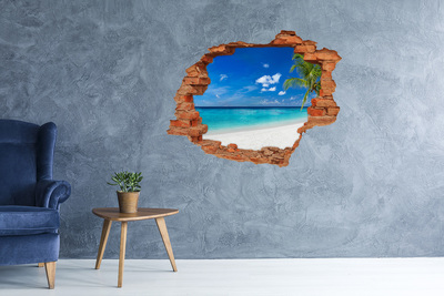 Vinyl muursticker 3D breekeffect Tropisch strand met een palmboom