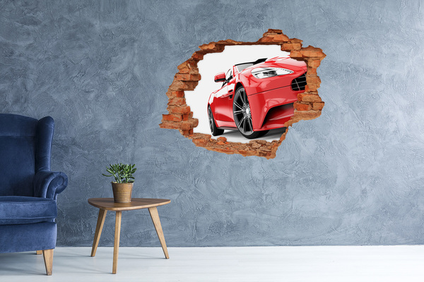 Vinyl muursticker 3D breekeffect Rode sportwagen achter het gat in de muur