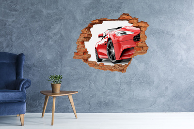 Vinyl muursticker 3D breekeffect Rode sportwagen achter het gat in de muur