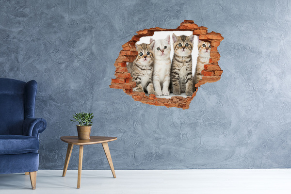 Vinyl muursticker 3D breekeffect Het kattentrio achter het gat in de muur