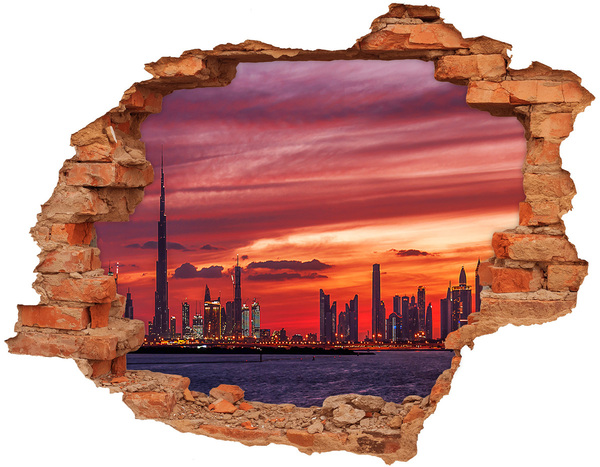 Grote 3D muursticker gat in de muur Zonsondergang boven Dubai