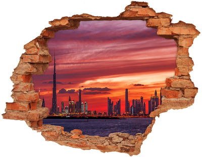 Grote 3D muursticker gat in de muur Zonsondergang boven Dubai