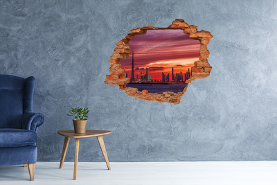 Grote 3D muursticker gat in de muur Zonsondergang boven Dubai