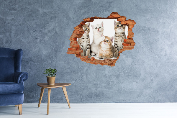Vinyl muursticker 3D breekeffect Kittens in een gat in de muur