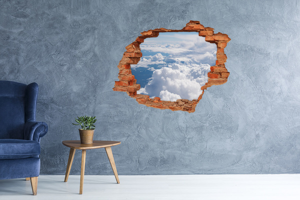 Grote 3D muursticker gat in de muur Wolken aan de hemel
