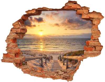 Grote 3D muursticker gat in de muur Zonsondergang boven het strand