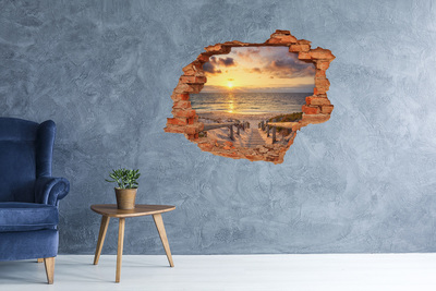 Grote 3D muursticker gat in de muur Zonsondergang boven het strand