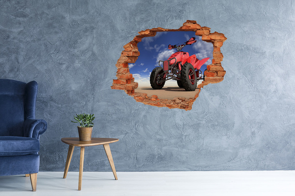 Vinyl muursticker 3D breekeffect Rode quad in een woestijnlandschap