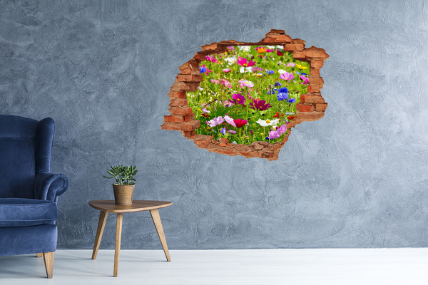 Vinyl muursticker 3D breekeffect Een bloemenparadijs achter de muur.