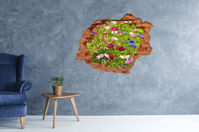 Vinyl muursticker 3D breekeffect Een bloemenparadijs achter de muur.