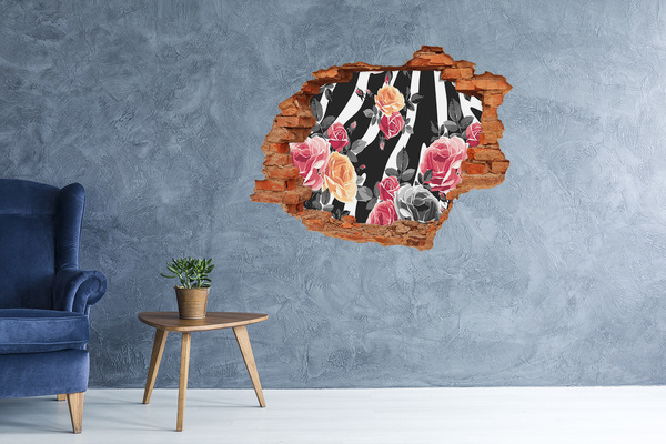 Grote 3D muursticker gat in de muur Bloemenfoto genomen vanaf beton