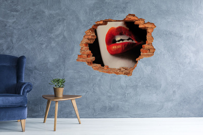 Vinyl muursticker 3D breekeffect Lippen met rode lippenstift