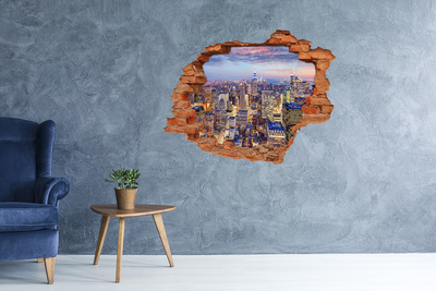 Grote 3D muursticker gat in de muur De skyline van New York 's nachts