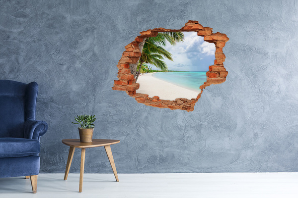Grote 3D muursticker gat in de muur Tropisch strand met palmbomen