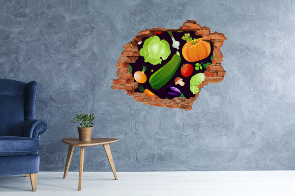 Vinyl muursticker 3D breekeffect Fruit en groenten in een gat in de muur