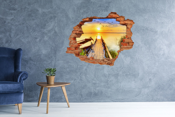 Grote 3D muursticker gat in de muur Zonsondergang boven het meer