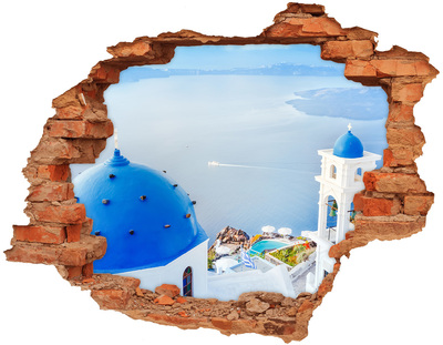 Vinyl muursticker 3D breekeffect Uitzicht vanaf Santorini