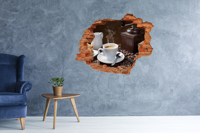 Grote 3D muursticker gat in de muur Koffie in een café