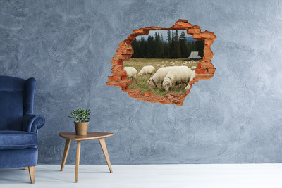 Vinyl muursticker 3D breekeffect Schapen in de wei
