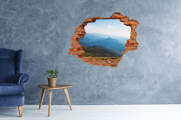 Grote 3D muursticker gat in de muur Berglandschap achter het gat in de muur